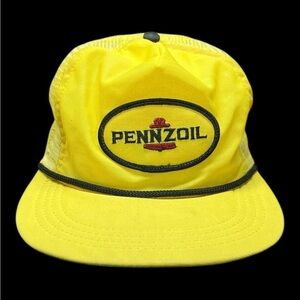 Vintage Yellow Pennzoil Trucker Hat Snapback Rope Hat